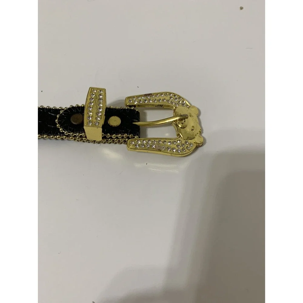 ELITE PREMIUM DESIGNER BEAR BUCKLE BLACK $ RHINESTONE LEATHER KIDS BELT M (BB52)